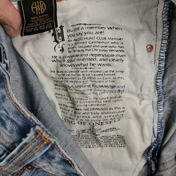 Akoo Jeans Mens Size 38x34 Blue Distressed Bleache Hip Hop Y2K Grunge Streetwear - Picture 15 of 16